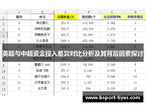 英超与中超资金投入差异对比分析及其背后因素探讨